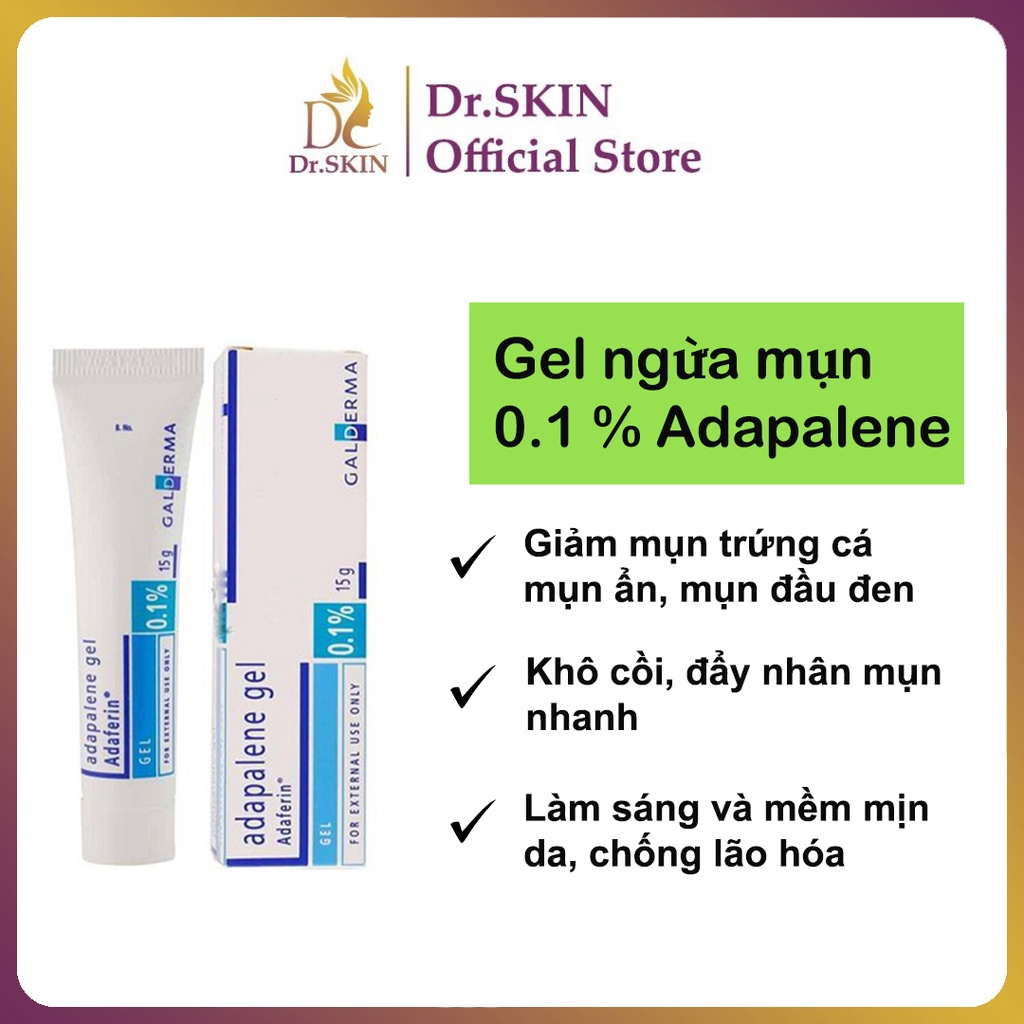 Adapalene Gel 0.1 Adaferin  - Differin Gel 0.1 % Giúp giảm mụn ẩn mụn trứng cá mụn đầu đen làm sáng da mờ thâm hiệu quả.