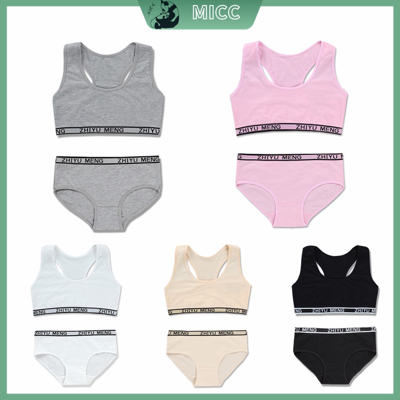 Bộ Đồ Lót Thể Thao Áo Ngực Hai Lớp Bằng Vải Cotton Thoáng Khí Dễ Thương Dành Cho Nữ 8-14 Tuổi
