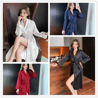 Áo choàng ngủ bằng lụa mỏng dáng rộng phong cách Nhật Bản trẻ trung quyến rũ cho nữ