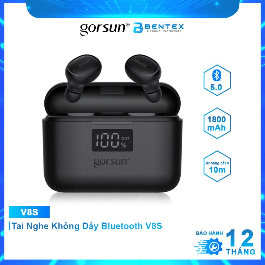 Tai Nghe Không Dây GORSUN V8S Bluetooth TWS 5.0 In-Ear Âm Thanh Nổi Cảm Ứng Vân Tay Hộp Sạc 1800mAh Bảo Hành Hành 12Th