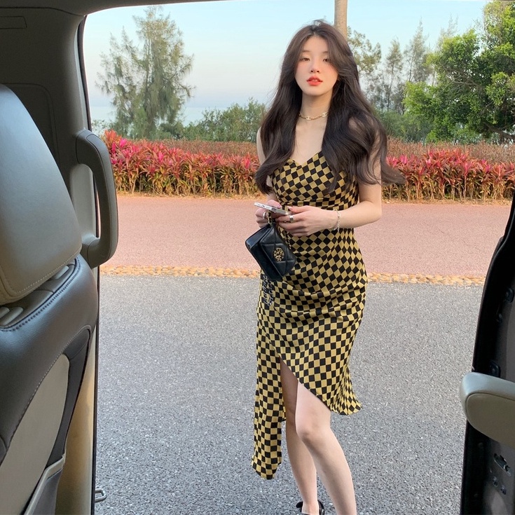 Đầm dài quá gối ZHELIHANGFEI thiết kế lệch tà quyến rũ thời trang cao cấp
