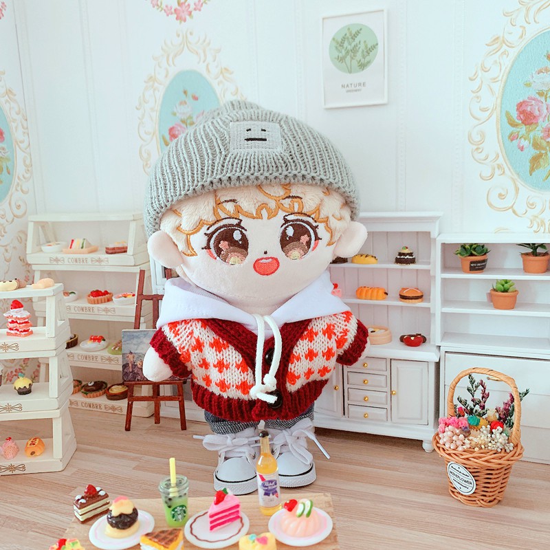 Full Set 20CM BTS EXO Sean Xiao Wang YiBo Simon Han doll Clothes Red Plaid Cardigan Dolls Accessories