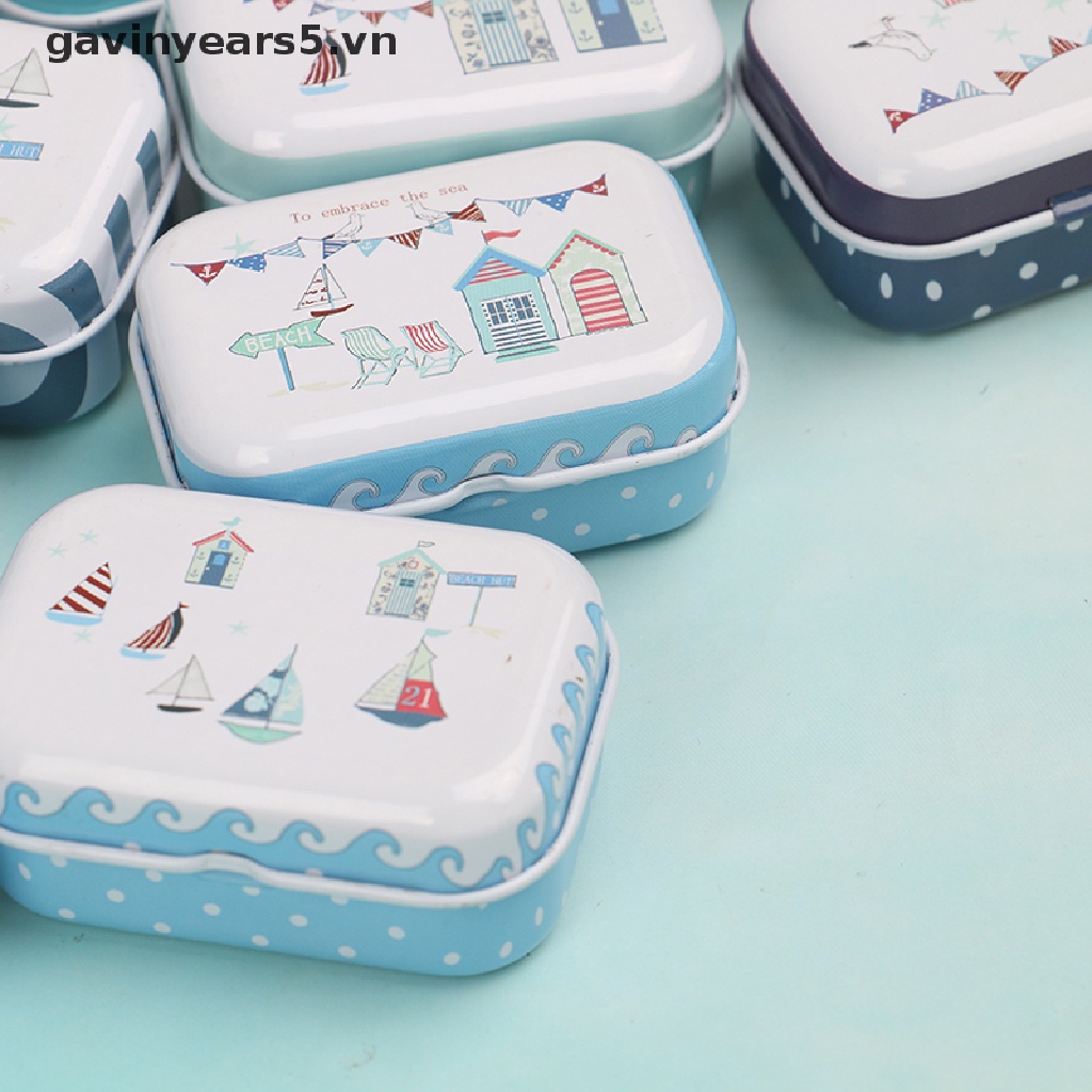 [gavin] Hộp Thiếc Mini Hình Chữ Nhật Đựng Trang Sức / Đồng Xu / Đi Biển