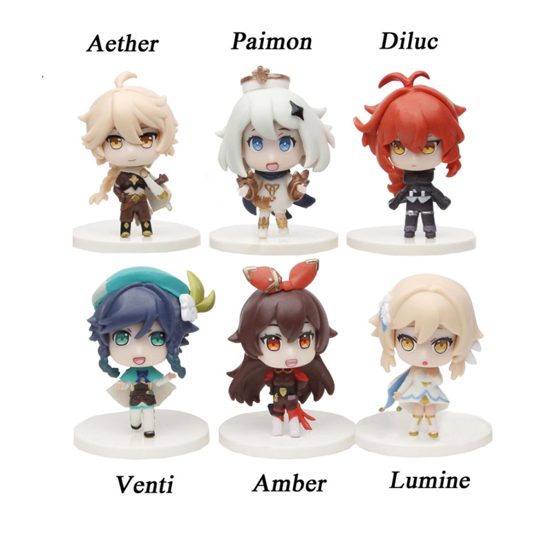 6PCS/set Anime Genshin Impact Figure Toys Set of Q Version Action Figures Decoration Venti Amber Lumine Aether Paimon Diluc