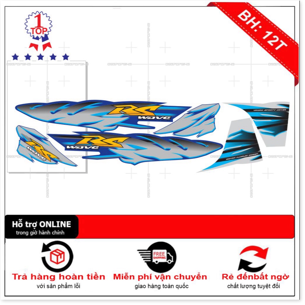 ( Quí khách vui lòng mang ra tiệm cho thợ dán ) Tem wave RS 2017 2020 xanh