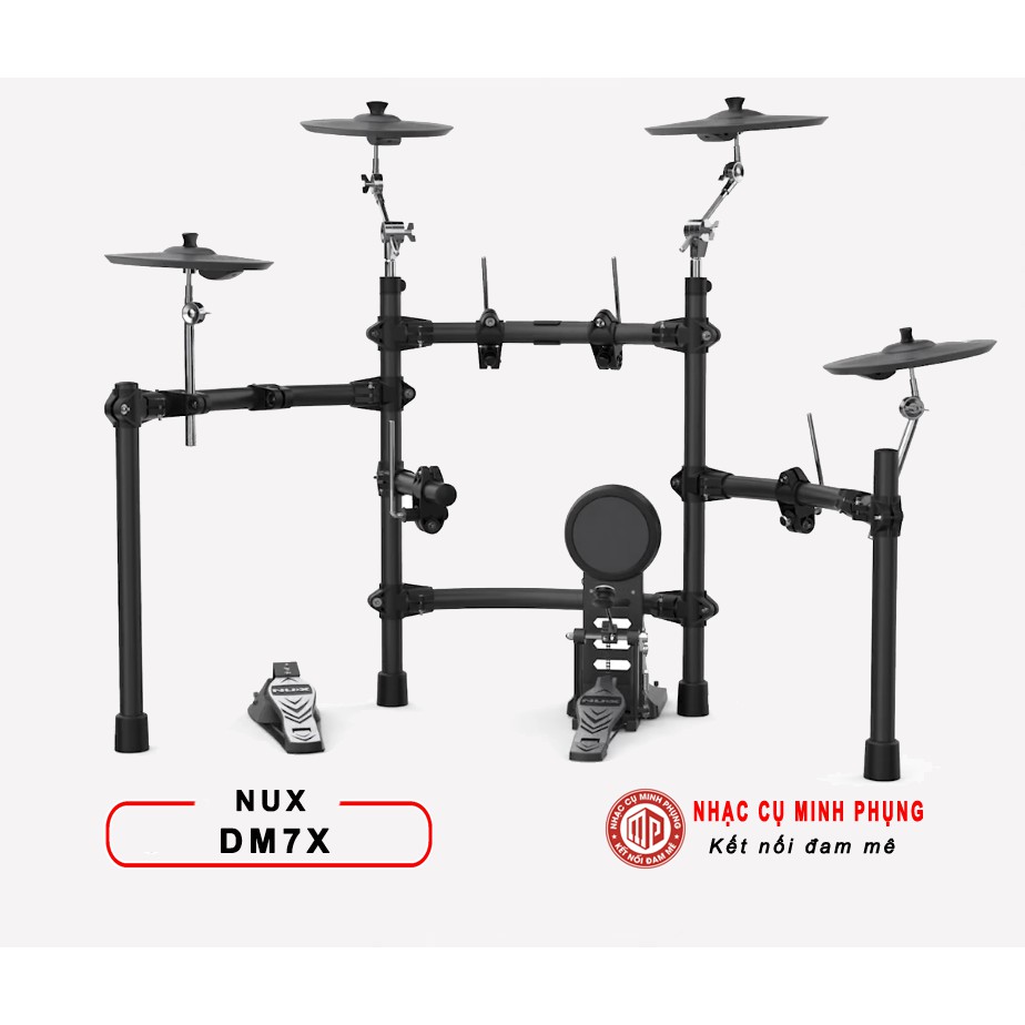 Trống điện tử Nux DM7X kết nối Jack tai nghe, jack cắm điện, USB MIDI, thẻ SD jack, AUX trong, đầu ra