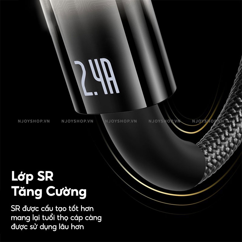 Dây Sạc Ip Tự Ngắt Baseus Explorer Dây Bện Nylon Chống Đứt Gãy Độ Dài 1m 2m Sạc Nhanh 2.4a Đèn Led Báo Pin Njoyshop