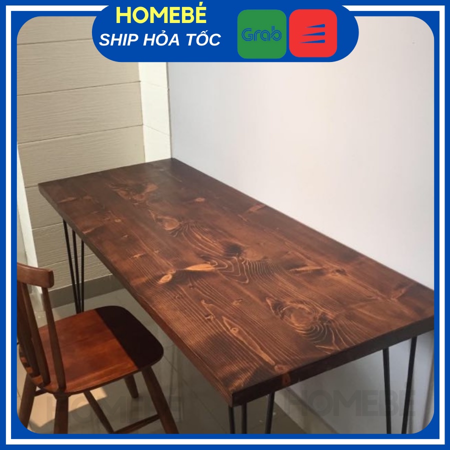 Mặt Bàn Làm Việc Gỗ Thông Nguyên Tấm Màu Nâu Sẫm Rustic Dài 1m4
