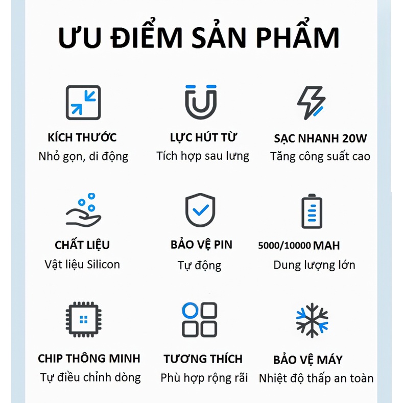 Bộ sạc nhanh ngân hàng điện không dây từ tính 5000 / 10000mah mini nhỏ gọn cao cấp hỗ trợ iphone / android dự phòng
