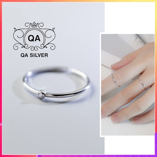 Nhẫn bạc 925 đính đá nhỏ tối giản nhẫn trơn mảnh mặt gắn đá S925 MINIMAL QA SILVER Ring RI190501