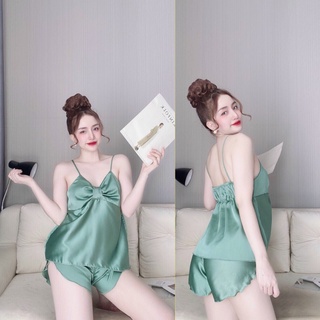 -Đồ bộ lụa satin,đồ ngủ lụa 2 dây chất lụa satin Bear&Bean.Store freesize đến 55kg