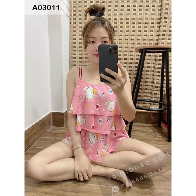 Đồ bộ nữ mặc nhà đẹp Đồ bộ pijama nữ lụa satin mặc nhà hình con vật dễ thương