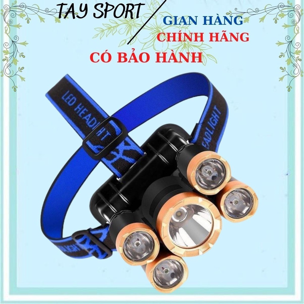 Đèn Pin 5 Bóng Siêu Sáng,Thể Thao,Đi Đêm,Đèn Câu Cá Có Dây Sạc USB Chống Nước