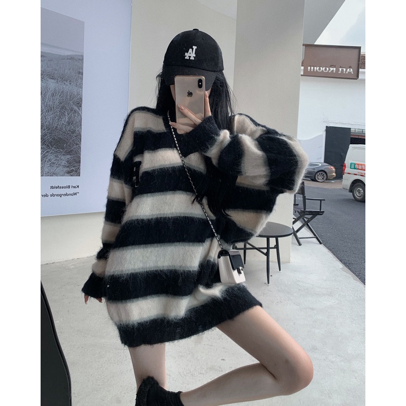 QKOOLE  Áo len dài tay cổ chữ V phong cách Hàn Quốc thời trang cho nữ