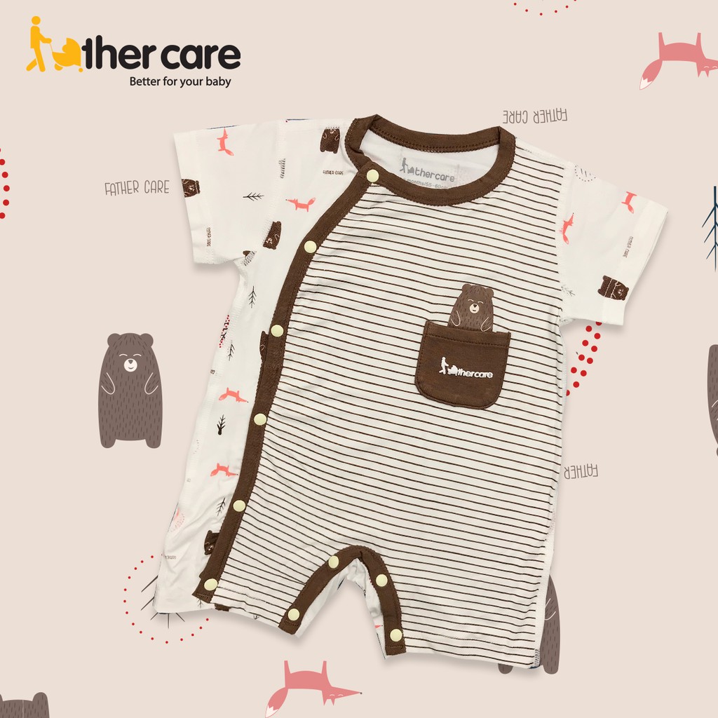 Body Cộc Tay sơ sinh họa tiết Gấu Cáo cài lệch HT-Kẻ - FatherCare FC781