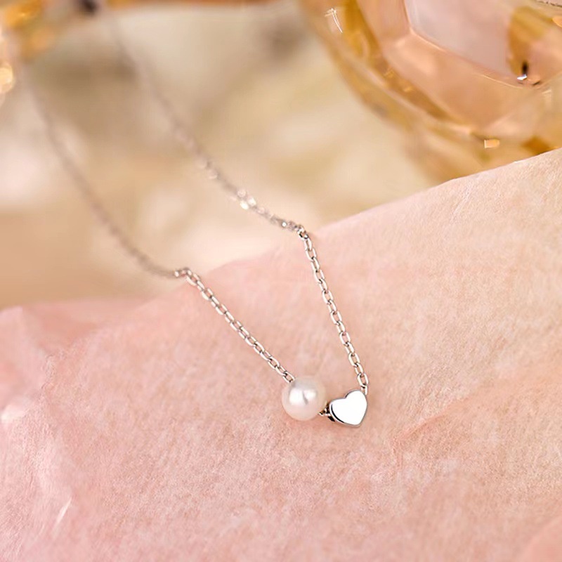 Vòng cổ Ngọc Trai Mặt Trái Tim Mini Phong Cách Hàn Quốc Thời Trang Cho Nữ