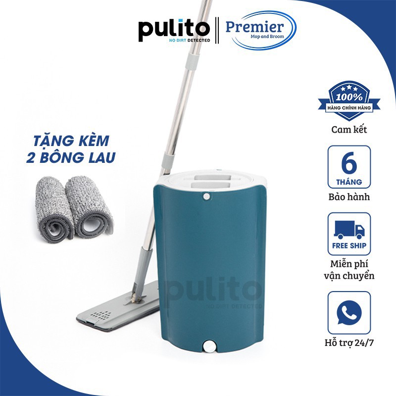 Bộ thùng lau nhà Pulito dạng tròn thông minh bàn lau xoay 360 độ tặng kèm 2 miếng lau LS-CKT-TT