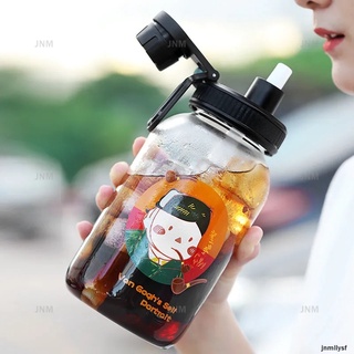 Tranh Nổi Tiếng Bình Nước Thủy Tinh Có Ống Hút Dễ Thương Dung Tích Lớn Chai Thủy Tinh Cốc Cô Gái Người Lớn Hoạt Hình Ngoài Trời Chai Thể Thao Di Động Chống Rò Rỉ Sáng Tạo Uống ​Cốc