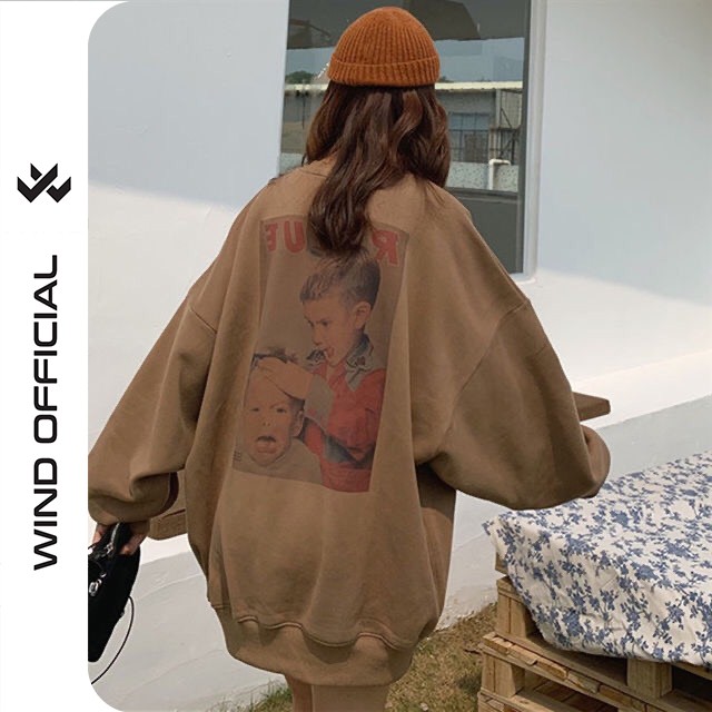 Áo sweater nỉ unisex form rộng Cậu bé hớt tóc phong cách ulzzang Wind