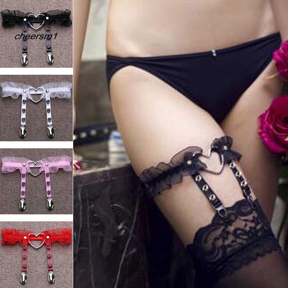 Tấm CHE CHE CHE Cổ Chất Lượng Cao♥1 Đai Nịt Bít Tất Co Dãn Đính Đinh Tán Hình Trái Tim Phong Cách Gothic Punk