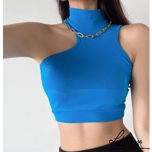 Áo Croptop Không Tay Cổ Cao Màu Sắc Đơn Giản Cho Nữ