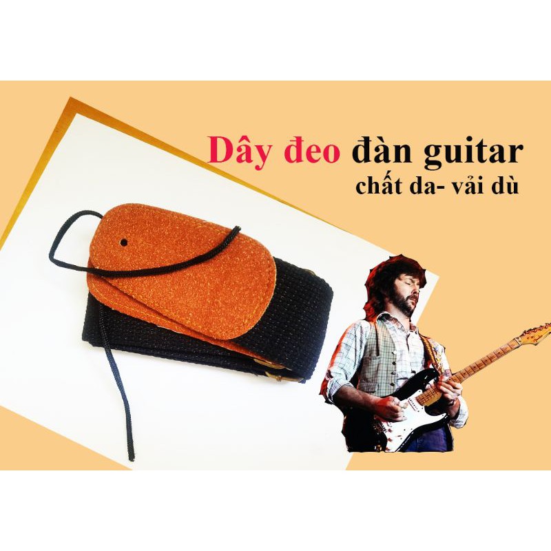 dây đeo đàn guitar chất liệu da và dây dù màu đen bền đẹp