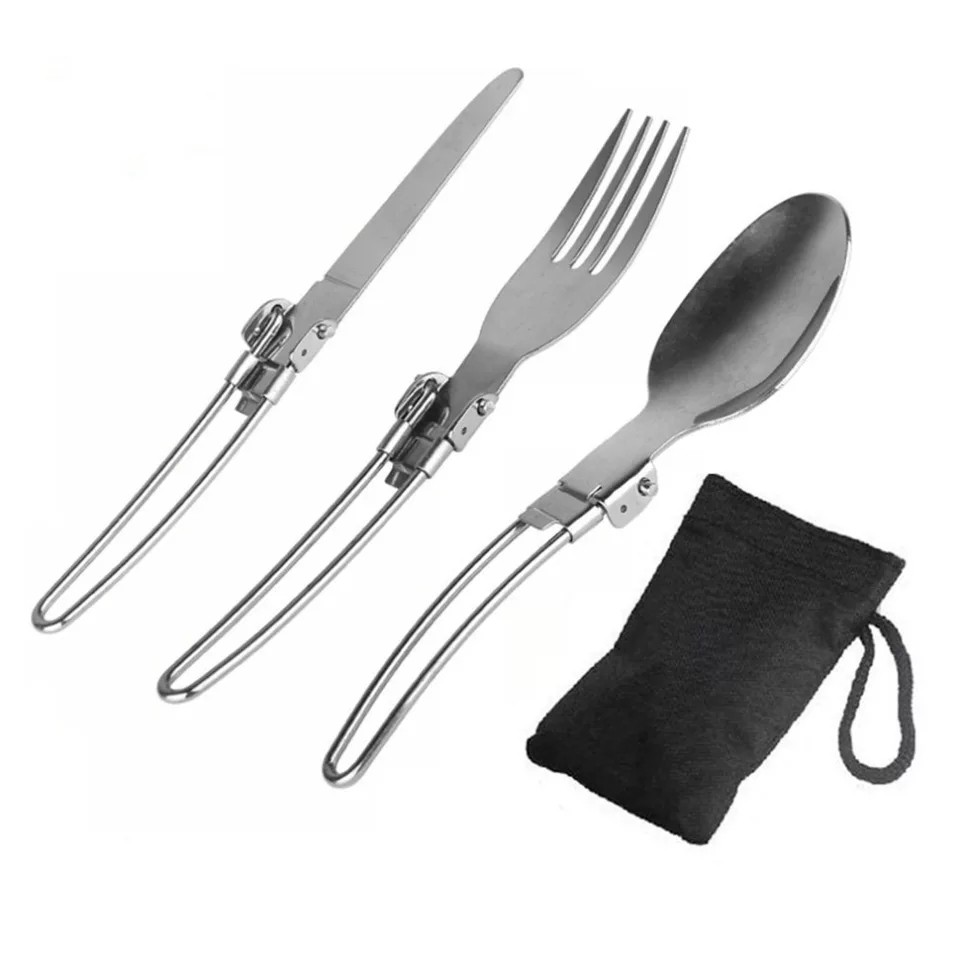 Bộ dao muỗng nĩa inox 304 ,muỗng nĩa dao gấp gọn có túi vải đi kèm