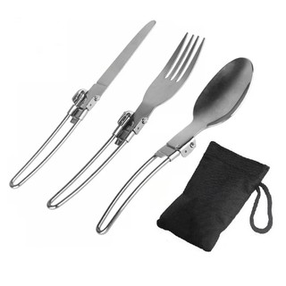 Bộ dao muỗng nĩa inox 304 ,muỗng nĩa dao gấp gọn có túi vải đi kèm