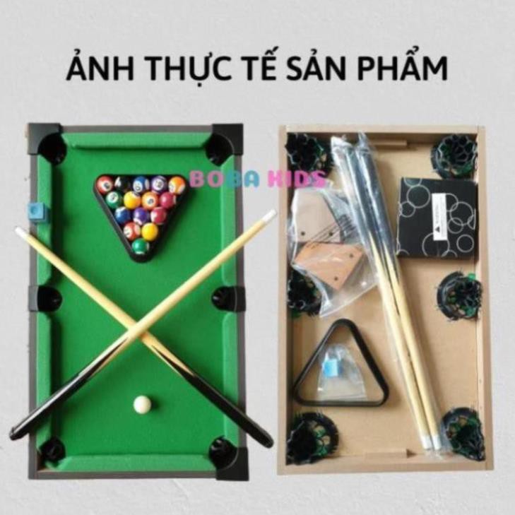 Bida Mini bằng Gỗ - Mặt bàn Vải Nỉ - 15 bi đánh số + 2 Gậy + 1 Tẩy - Kích thước 51*31*10cm