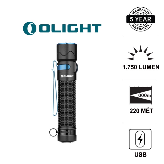 Đèn pin chuyên dụng OLIGHT WARRIOR MINI - 2 Đen &amp; Cát sáng 1750lm xa 220m sạc nam châm Đèn &amp; Đèn pin