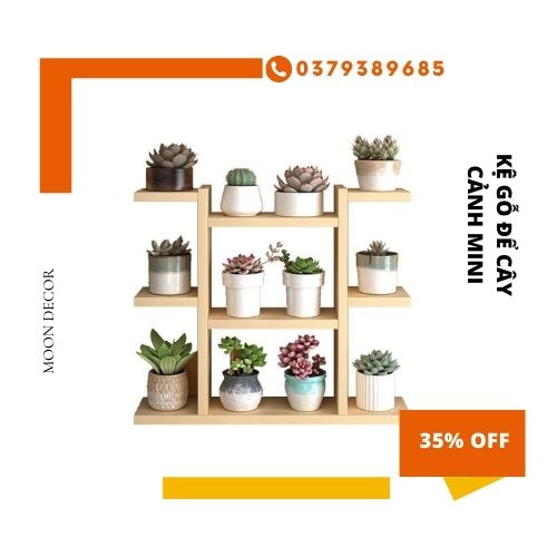 Kệ gỗ để  bàn chậu hoa, cây cảnh mini  sang trọng kệ đựng đồ gỗ thông 55X55X12 CM