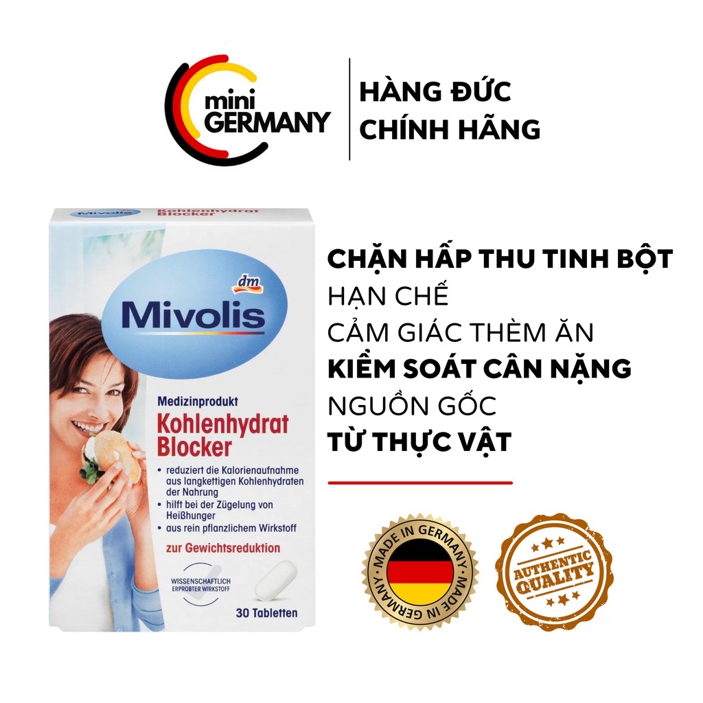 Viên uống giảm cân chặn hấp thu tinh bột Mivolis nhập khẩu Đức - Hỗ trợ giảm cân nguồn gốc thực vật (hộp 30 viên)