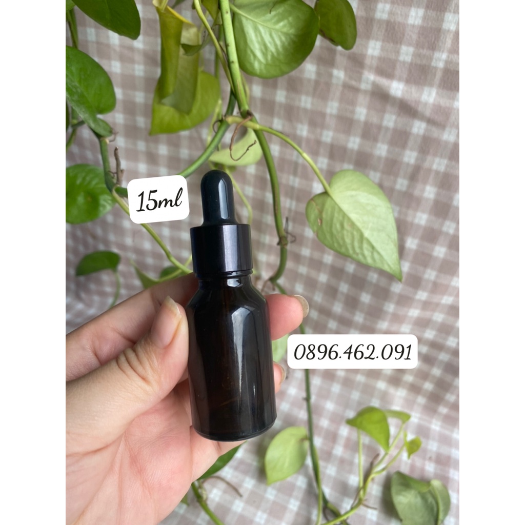 Chai lọ thủy tinh đựng tinh dầu/serum nắp bóp nhỏ giọt 5ml/10ml/20ml/30ml/50ml/100ml THÂN NÂU khoen vàng -khoen đen