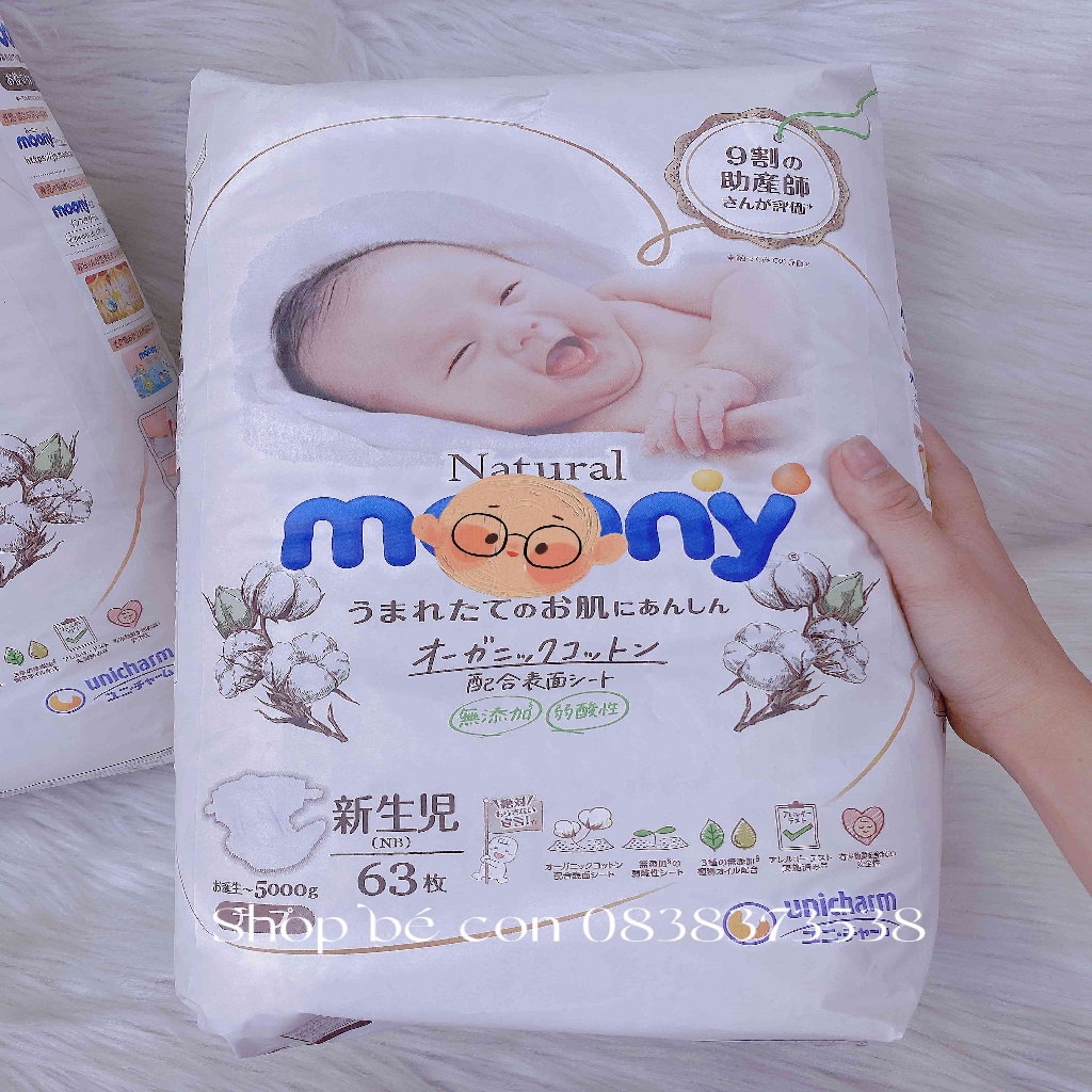 Bỉm - Tã dán Moony Natural size Newborn 62 miếng