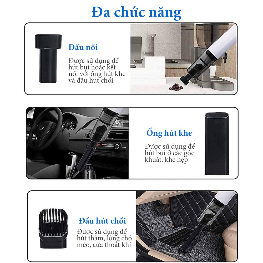 Máy Hút Bụi Mini Cầm Tay Không Dây Có Đèn LED cho Ô Tô, Xe Hơi, Gia Đình Elashome HB02