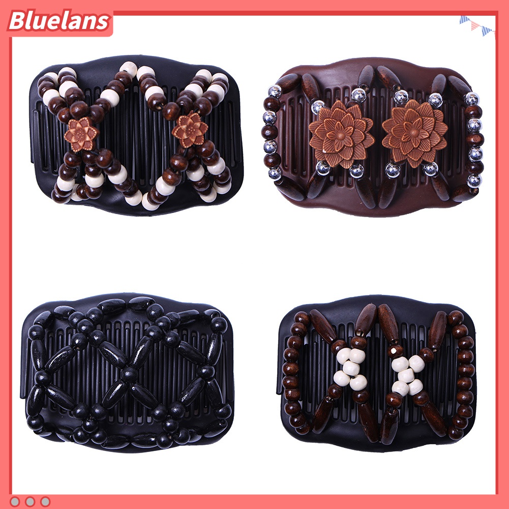 Lược Cài Tóc Bằng Gỗ Đính Hạt Hai Đầu Tạo Kiểu Tóc Cho Nữ 48h