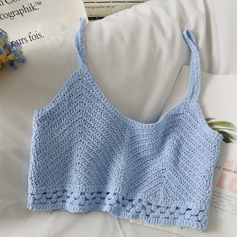 Áo Croptop Hai Dây Dệt Kim Cổ Chữ V Gợi Cảm Cho Nữ