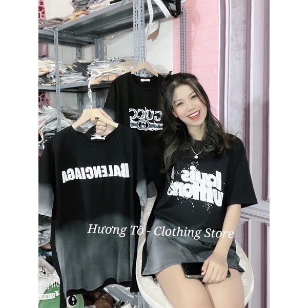 Áo Phông Loang Cổ Tròn Phối Màu Balen Lv G.C Hot Trend 2022 Tay Lỡ Dáng Rộng Unisex Nam Nữ Phong Cách Cá Tính