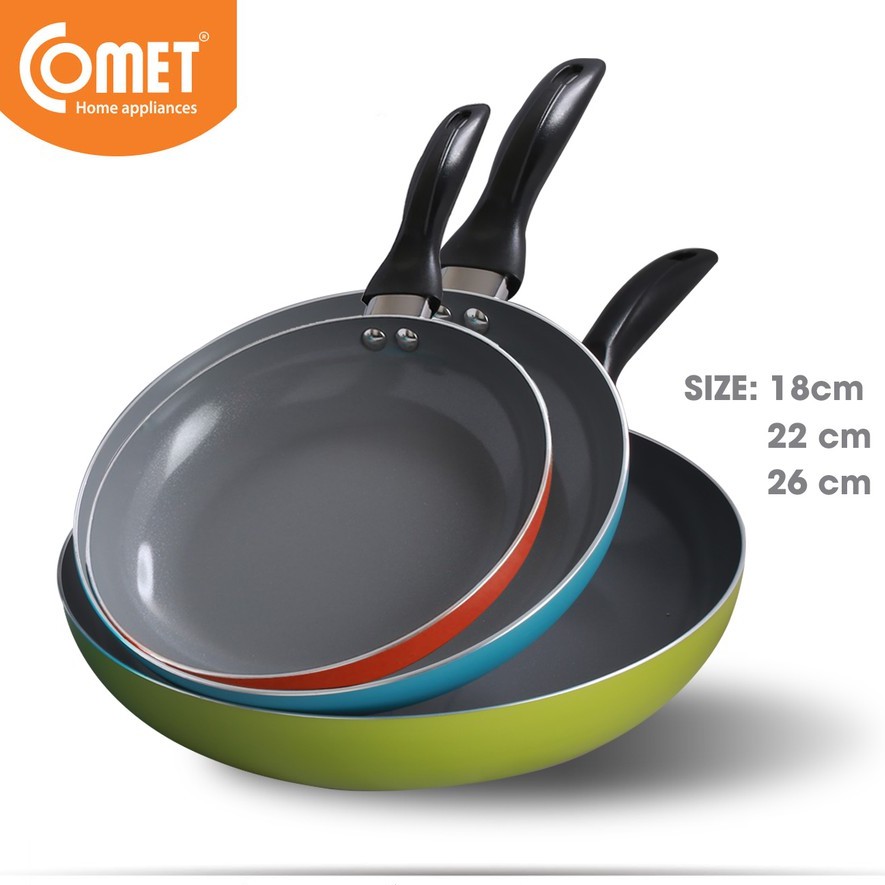 Combo 3 chảo chống dính Ceramic an toàn Comet CH10-18 & CH10-22 & CH10-26