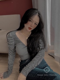 áo nhún cổ tim