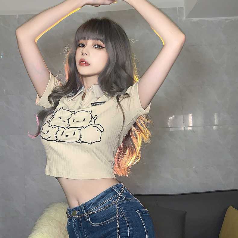 Áo Thun Croptop Màu Trơn Thêu Họa Tiết Ngọt Ngào Thời Trang Mùa Hè Cho Nữ