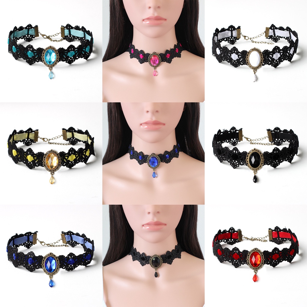 Vòng Cổ Choker Nhung Phối Ren Phong Cách Gothic Cổ Điển