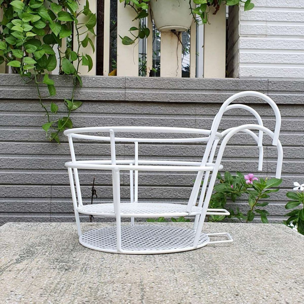 (Loại dày) 02 móc tròn treo hoa bằng sắt đặc sơn tĩnh điện có lưới đỡ chậu 22cm