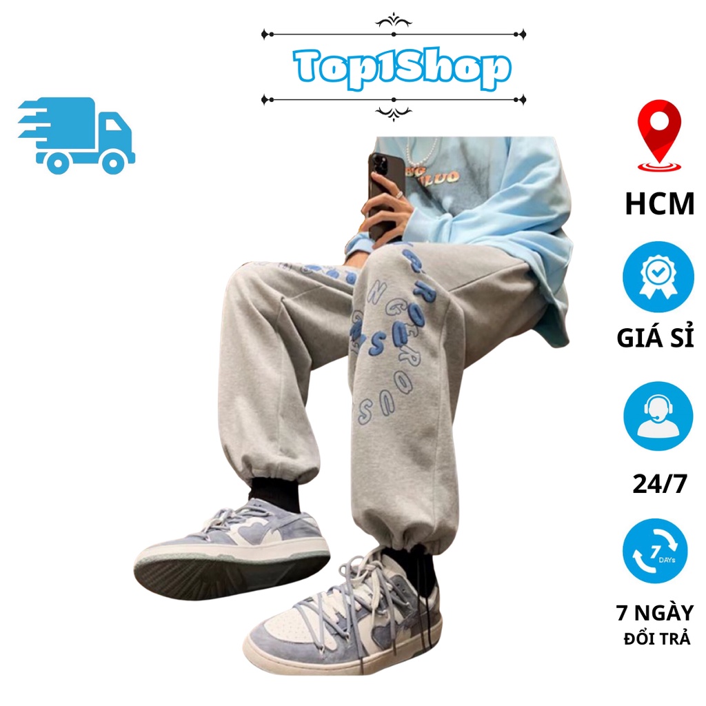 Quần Ổng Rộng Nam Nữ Unisex - Quần Jogger Thêu Chữ Ulzzang Dây Rút Ở Gấu - Top1shop