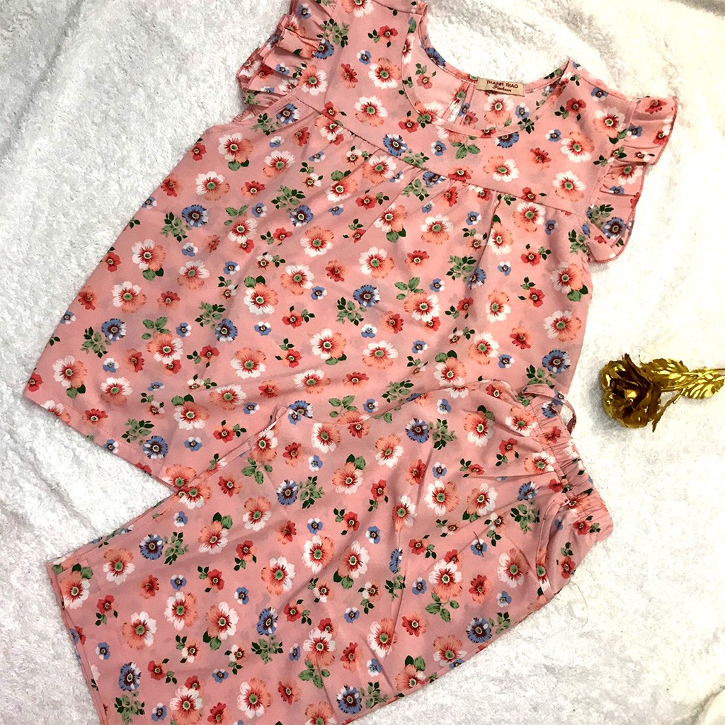 Đồ Bộ Nữ B02 VNXK Chất Liệu Lanh Lụa Dáng Lửng Họa Tiết Hoa Đại Tay Cánh Tiên Xinh Xắn | BigBuy360 - bigbuy360.vn