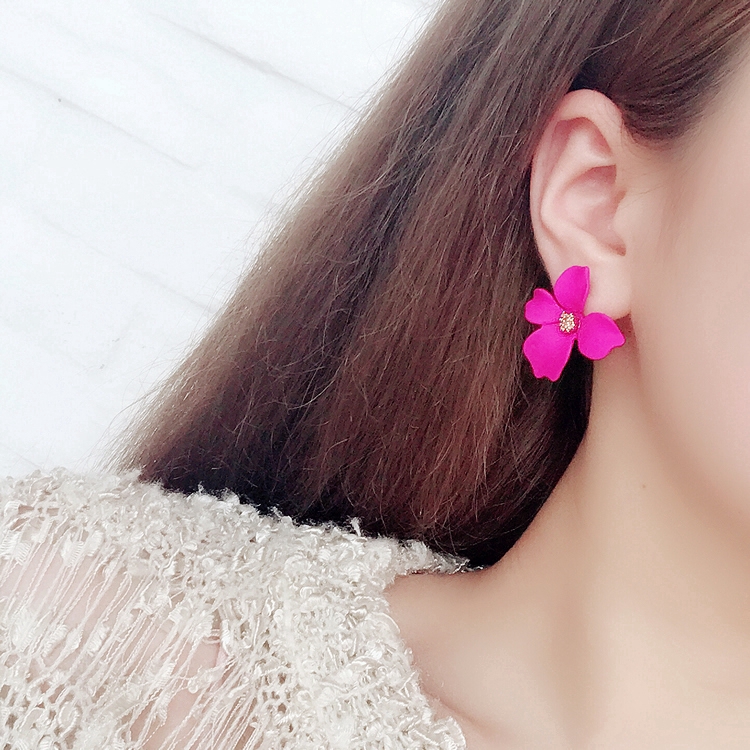 Sweet Painting Flower Earrings/ Colorful Petal Geometric Stud Earrings/ Temperament Four-petal Stereo Flower Ear Studs