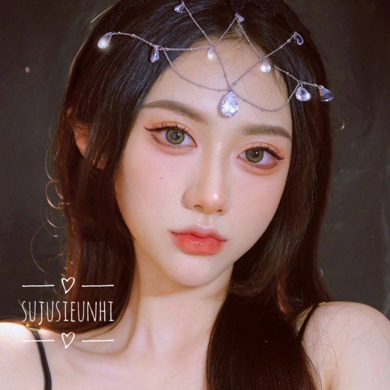 bờm tóc màu đen ren hoa đội đầu tua rua đính giọt nước thả dài trang trí trán/ băng đô công chúa, tiên nữ