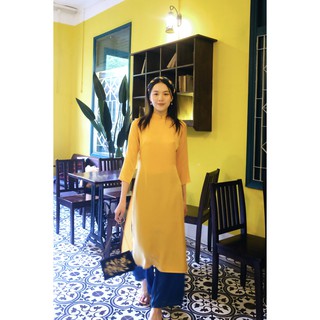 Set Áo Dài Rosemary Lụa Tây Thi Vàng Đậm