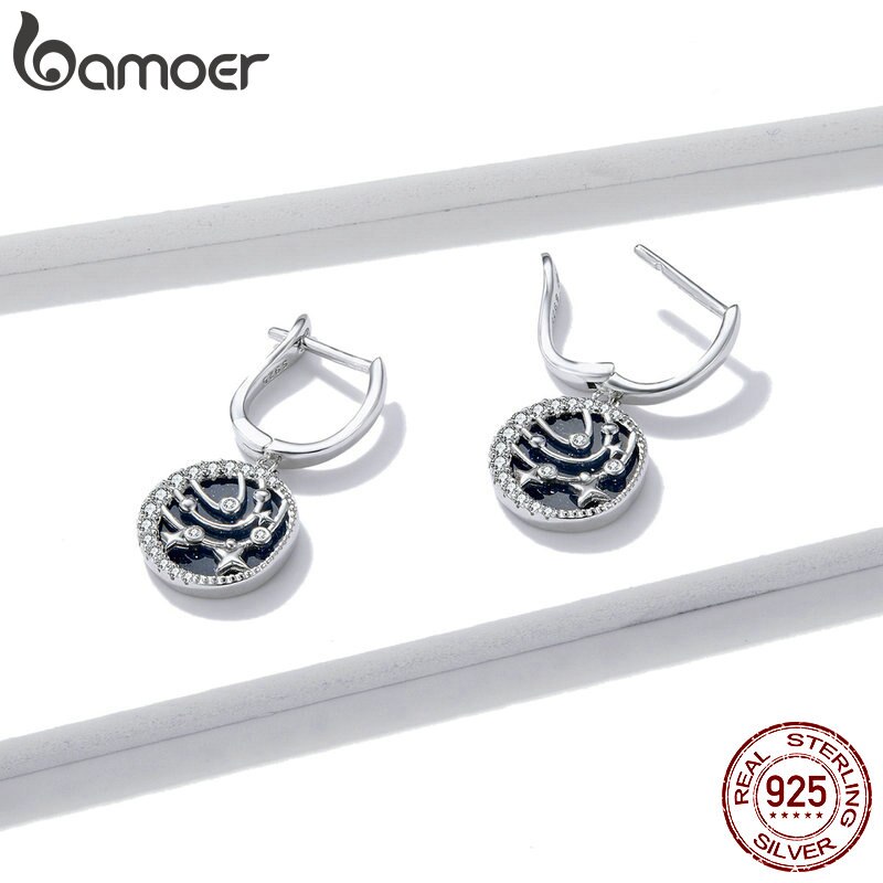 Khuyên tai Bamoer BSE423 bạc 925 hình ngôi sao đính đá CZ thời trang xinh xắn cho nữ