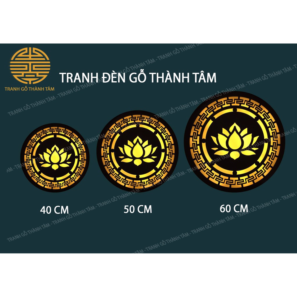 Đèn Thờ Gỗ điện Thành Tâm ( Hoa Sen ) ốp sau lưng chính giữa bàn thờ, treo tượng Phật